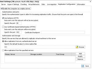 Replication tab